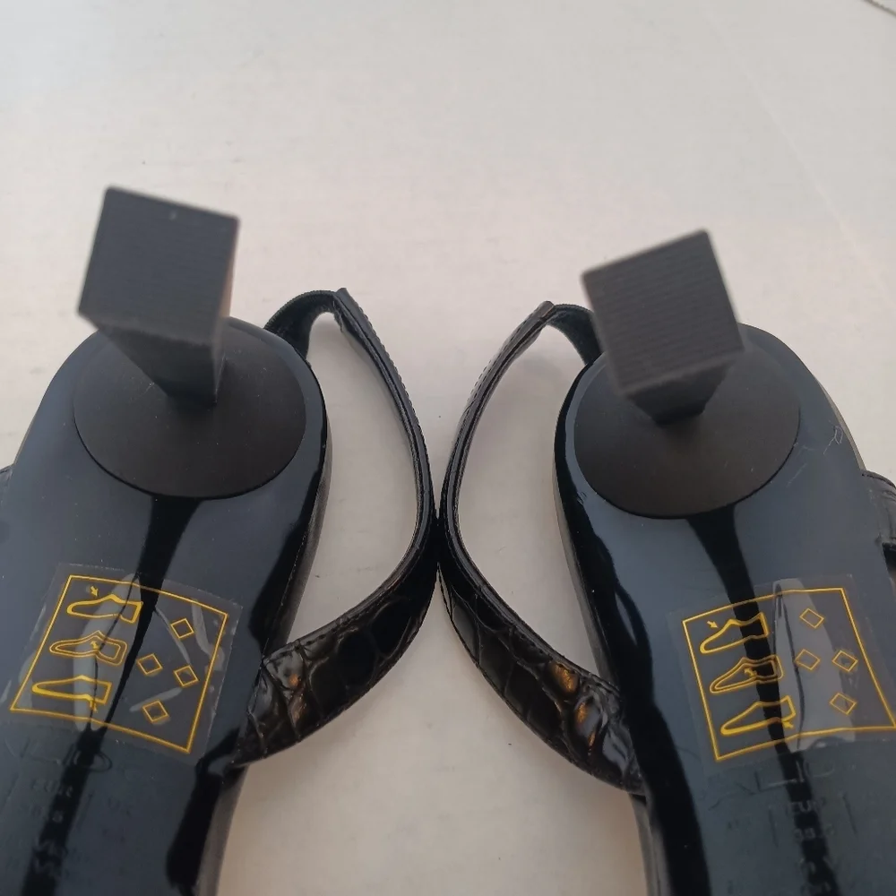 Aldo Sandals Women's Size 8 Juliet Heeled Black Straps Clear Toe Band Square Toe - Picture 3 of 12